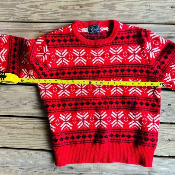 The Woolrich Woman Vintage Wool Sweater Red White Black Knit Crewneck 80s 90s - Picture 6 of 11